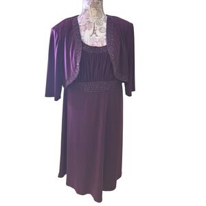 R&M Richards Plum Purple Embellished Dress with Bolero Jacket Size 16